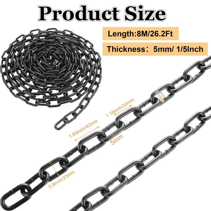 MUXHEL 1/5'' x 26.2Ft Long Black Chain Link Heavy Duty Porch Swing Chain, Carbon Steel Coil Chain for Hanging, Pet Chain, Fence, Security Lock Chain - Image 2
